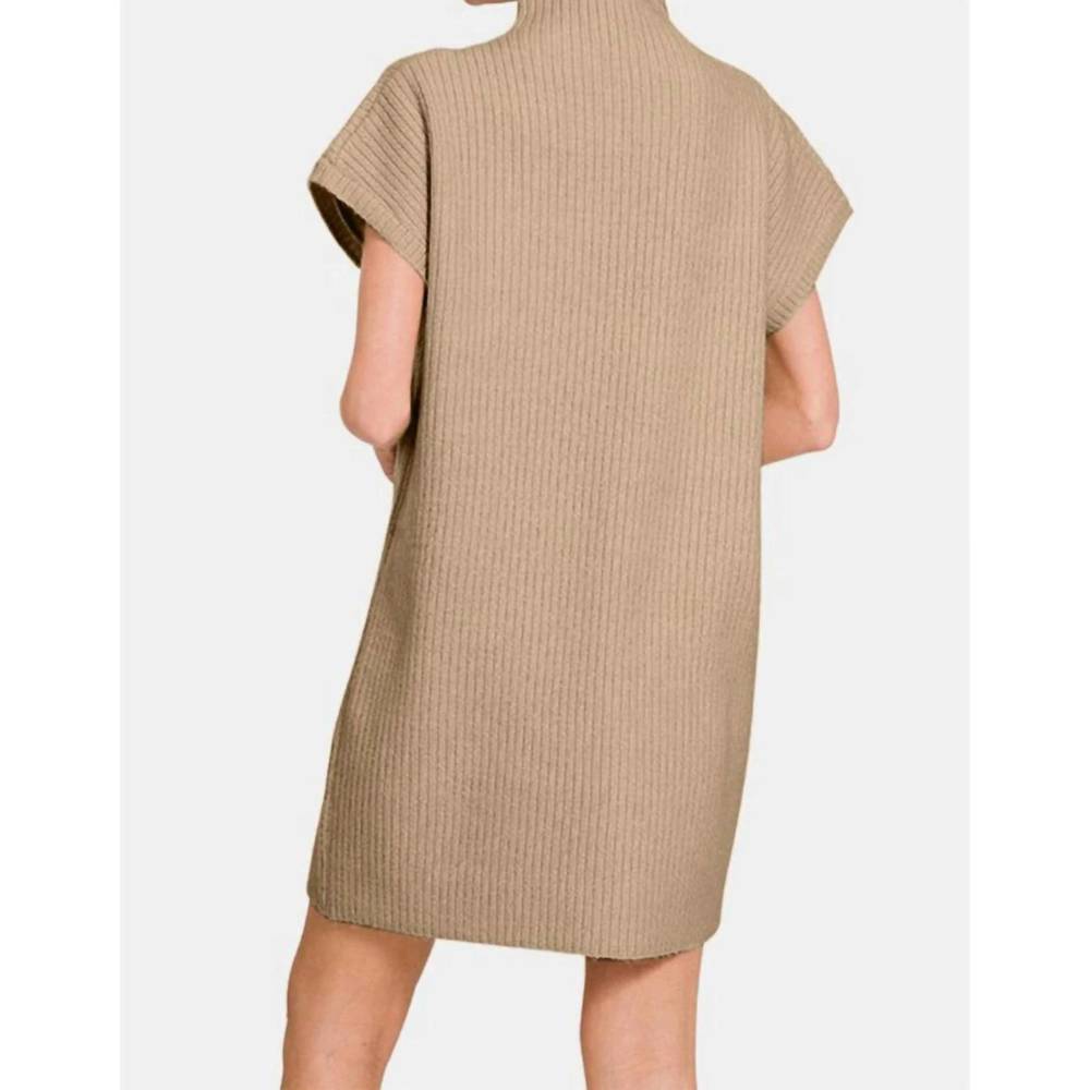 NEW ENTRO ribbed sweater dress in tan - Picture 3 of 4